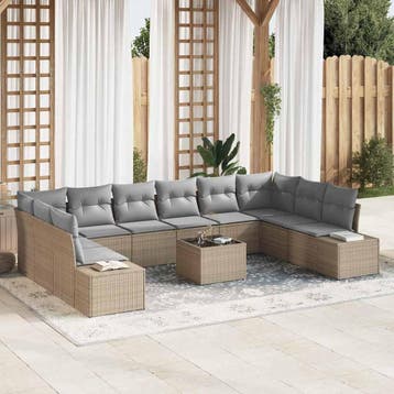 vidaXL Tuin Sofa Set 11 st Beige poly rattan, Verzenden, Nieuw, Rotan, Meer dan 8 zitplaatsen