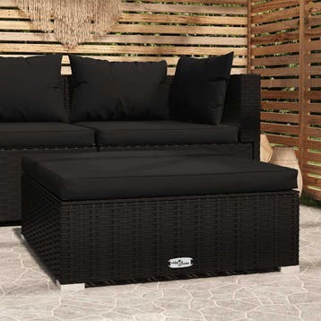 vidaXL Voetensteun met kussen 70x70x30 cm poly rattan zwart, Verzenden, Nieuw