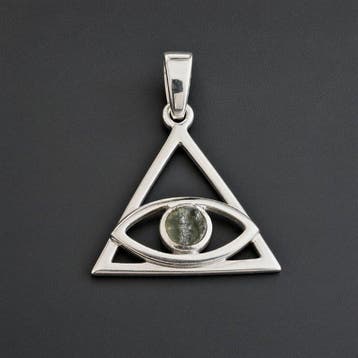 MOLDAVITE. Hanger Oog van de Voorzienigheid met bijpassende