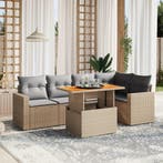 vidaXL 6-delige Loungeset met kussens poly rattan beige, Tuin en Terras, Verzenden, Nieuw, Rotan, Loungeset