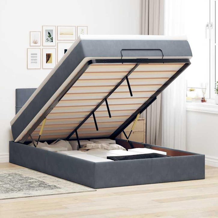 vidaXL Bed poef met matras 120x190 cm fluweel donkergrijs, Huis en Inrichting, Slaapkamer | Bedden, 120 cm, 190 cm of minder, Grijs