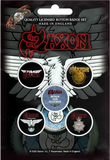 Saxon button Wheels Of Steel 5-pack officiële merchandise, Ophalen of Verzenden, Nieuw, Kleding