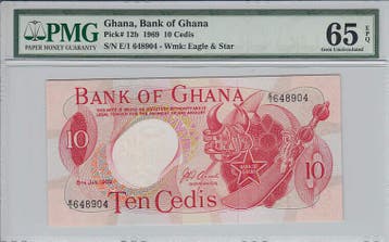 1969 Ghana 10 Cedis Pick 12b Pmg Gem Unc 65 Epq, Verzenden