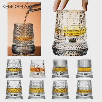 Set van 2 Draaibare Whiskey Glazen met Glazen Voet - Kristal, Antiek en Kunst, Verzenden