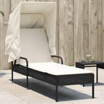vidaXL Ligbed met luifel poly rattan zwart, Tuin en Terras, Verzenden, Nieuw