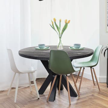 Mangohouten Eettafel Rond Tara 150 cm Zwart (5cm), Verzenden, Rond, Nieuw, Industriële meubels