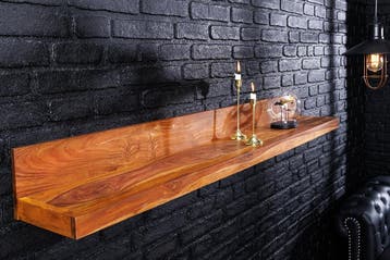 Massieve wandplank MAKASSAR 110 cm bruin sheeshamhout en, Ophalen of Verzenden, Nieuw