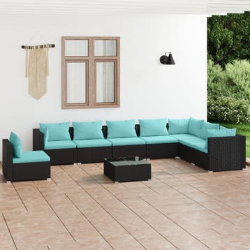 vidaXL 9-delige Loungeset met kussens poly rattan zwart, Verzenden, Nieuw, Loungeset