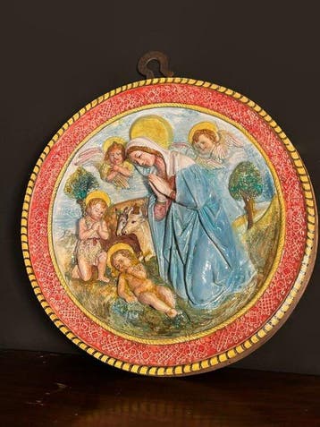 sculptuur, Tondo devozionale in ceramica smaltata e dipinta