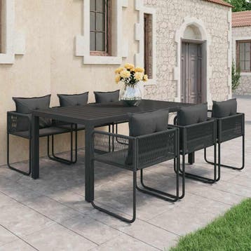 vidaXL 7-delige Tuinset PVC-rattan zwart, Kunststof, Verzenden, 6 zitplaatsen, Nieuw