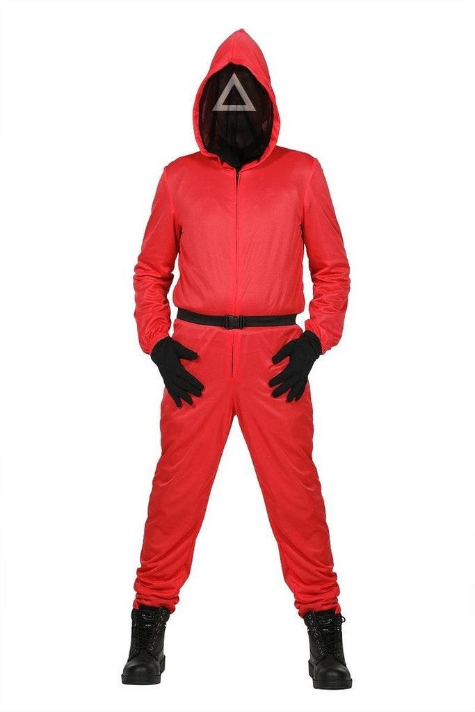 Squid Game Pak Rood Met Masker Driehoek, Kleding | Heren, Carnavalskleding en Feestkleding, Nieuw, Ophalen of Verzenden