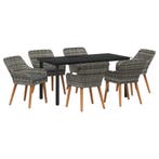 vidaXL Tuin eettafelset met kussen 7 pcs Grijs poly rattan, Verzenden, Nieuw, Rotan