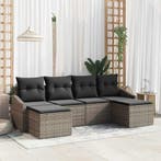 vidaXL Bankstel met kussen 6 pcs Grijs poly rattan, Verzenden, Nieuw, Rotan, 6 zitplaatsen