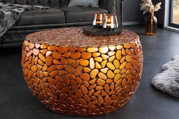 Ronde salontafel STONE MOSAIC 75cm koper metaal mozaiek, Huis en Inrichting, Tafels | Salontafels, Ophalen of Verzenden, Nieuw