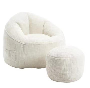 Zitzak Fauteuil met Voetsteun – Luxe Design Chenille Design, Verzenden, Nieuw, Stof, Eén