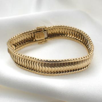 Vintage brede gouden armband (Schakelarmband), Ophalen of Verzenden, Gebruikt, Goud, Goud