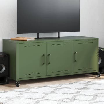 vidaXL Tv-meubel 100,5x39x43,5 cm staal olijfgroen, Verzenden, Nieuw, Metaal