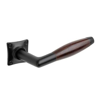 Deurklink Retro palissander geveerd met vierkant rozet in..., Ophalen of Verzenden, Nieuw, IJzer, Klink of Kruk