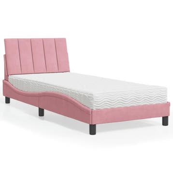 vidaXL Bed met matras Hanko fluweel roze 80x200 cm, Eenpersoons, Verzenden, Nieuw, 80 cm