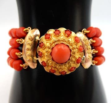 Armband - 14 karaat Geel goud Bloedkoraal - Zeldzaam, Sieraden, Tassen en Uiterlijk, Armbanden, Nieuw