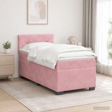 vidaXL Boxspring Bed met Matras en LED Roze 100 x 200 cm, Huis en Inrichting, Verzenden, Nieuw, Eenpersoons, Stof