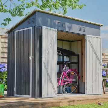 Metalen Tuinhuis 4x8FT met Dubbele Deuren - Grijze Opbergrui, Verzenden, Nieuw