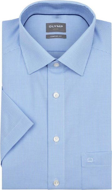 OLYMP Overhemd Luxor Korte Mouw Ruit Blauw maat 41 Heren, Verzenden, Nieuw, Blauw, OLYMP