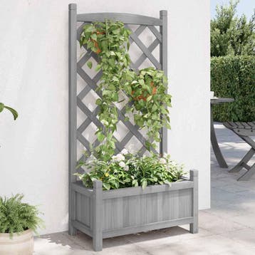 vidaXL Plantenbak met latwerk 55x29,5x110 cm massief, Tuin en Terras, Bloembakken en Plantenbakken, Verzenden