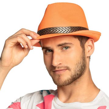 Oranje trilby hoed met gouden band - Feesthoeden overig, Verzenden, Nieuw