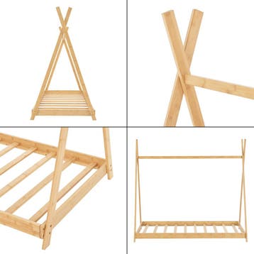 [en.casa] Kinderbed Vimpeli tipi met matras bamboe 80x160 cm, Verzenden, Nieuw