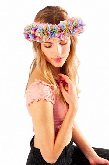 KIMU® Grote Ibiza Pastel Regenboog Bloemenkrans Haar Gekleur, Kleding | Dames, Ophalen of Verzenden, Nieuw, Carnaval, Accessoires