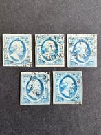 Nederland 1852 - Koning Willem III, selectie 5 cent Plaat II, Gestempeld