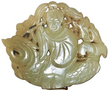 Pale Celadon Jade/Hardstone Openwork Carving of Qin Gao