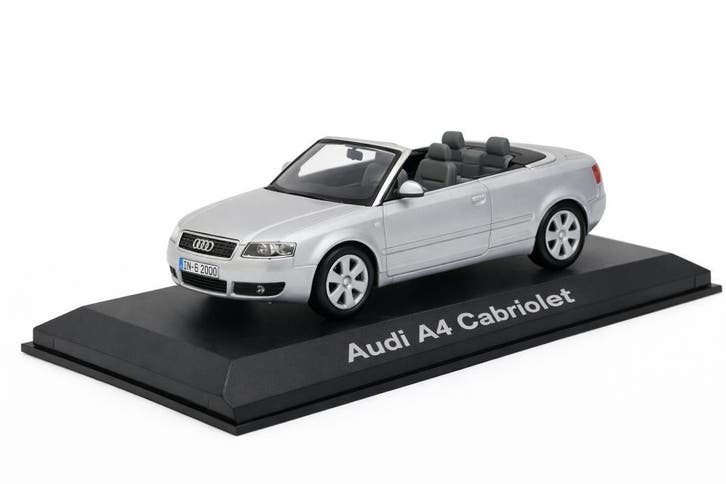 Audi A4 Cabriolet modelauto (1:43) zilvergrijs, Hobby en Vrije tijd, Modelauto's | 1:43, Nieuw, Verzenden