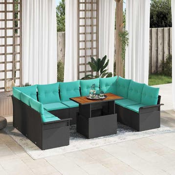 vidaXL Tuin Sofa Set met opslag 10 pcs Zwart Poly riet, Verzenden, Nieuw, Rotan, Meer dan 8 zitplaatsen