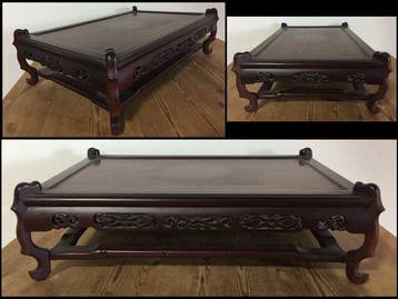 Vintage Japanese Shitan Wood Bonsai Stand - Rosewood Flower, Antiek en Kunst