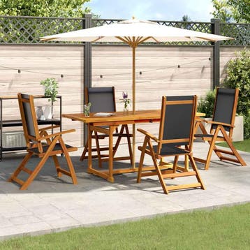 vidaXL 7-delige Tuinset massief acaciahout en textileen, 6 zitplaatsen, Nieuw, Tuinset, Verzenden