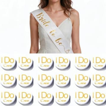 Bride to Be en I Do Crew set met sjerp en buttons, Kleding | Dames, Ophalen of Verzenden, Nieuw, Wit, Accessoires