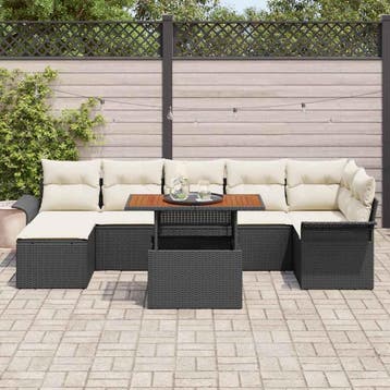 vidaXL Tuin Sofa Set met opslag 8 pcs Zwart Poly riet, Tuin en Terras, Verzenden, Nieuw, Rotan, 8 zitplaatsen