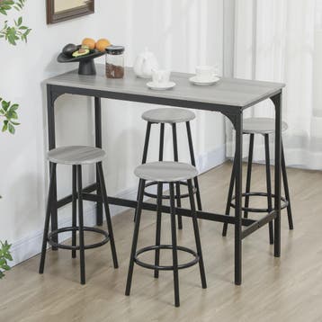 Industriële Bartafel Set met 4 Krukjes - Metaal & Grijs/Zwar, Verzenden, Nieuw