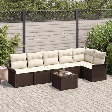 vidaXL Tuin Sofa Set 7 st Bruin poly rattan, Verzenden, Nieuw, Rotan, 7 zitplaatsen