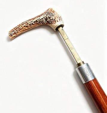 Wandelstok - Antieke wandelstok met gewei-handvat en, Antiek en Kunst