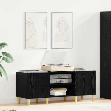 vidaXL Platenkast 121 x 38 x 48 cm Bewerkt hout Zwart Eiken, Verzenden, Nieuw