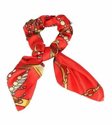Haarelastiek Scrunchie – Strik Kettingprint – Gladde Stof –, Nieuw