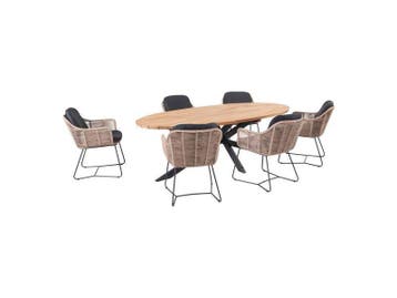 Taste 4so belmond tuinstoel naturel met prado tuin tafel 240, 6 zitplaatsen, Teakhout, Nieuw, Tuinset
