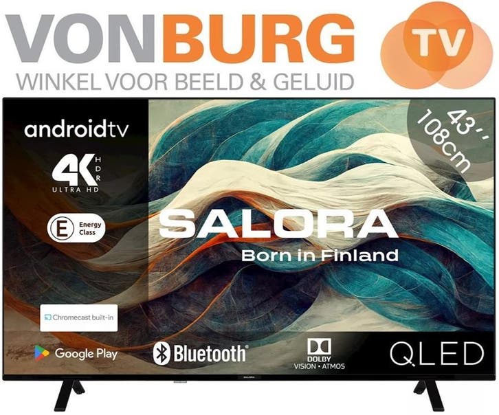 SALORA 43 inch QLED 109cm 4k Android smart TV, Audio, Tv en Foto, Televisies, 100 cm of meer, Smart TV, 4k (UHD), Nieuw, QLED