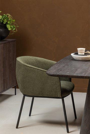 WOOOD Leon Eetkamerstoel - Bouclé Stof - Forest Green/Groen, Huis en Inrichting, Verzenden, Nieuw