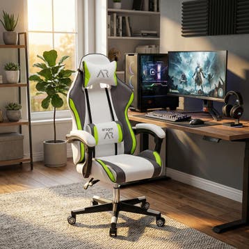 Gamestoel Ergonomisch ECO-leer Wit-Grijs | Nieuw | Scherp..., Huis en Inrichting, Stoelen, Wit, Ergonomisch, Nieuw, Leer