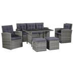 vidaXL 6-delige Loungeset met kussens poly rattan grijs, Verzenden, Nieuw, 6 zitplaatsen, Loungeset
