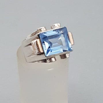 Zilver, Art Deco, Tankring, Blauwe spinel (Getest) - Ring